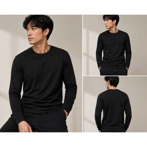 James Perse Mens Black Cotton Long Sleeve Crew Neck Sweater MFGC3279 Size 1 S